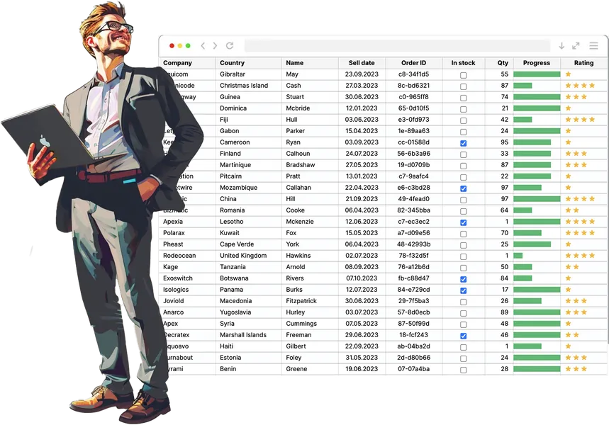 A happy developer in a suit